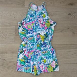 Lilly Pulitzer Tropical Patchwork Halter Romper - Blue Pink Green Size XS